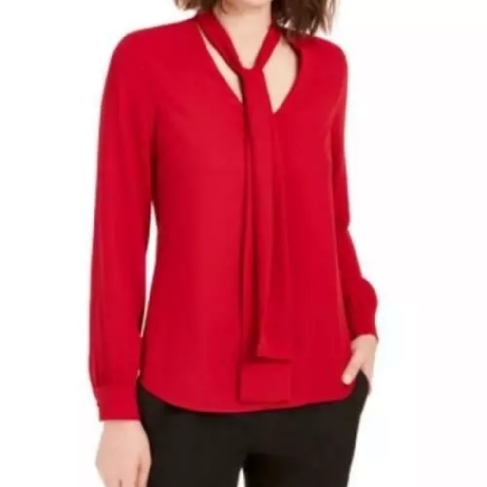 BAR III red blouse with sophisticated tie neck detail - Picture 1 of 6
